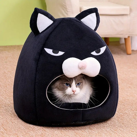 Lit pour animaux de compagnie en forme de chat noir